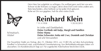 Traueranzeige von Reinhard Klein von Pegnitz-Zeitung
